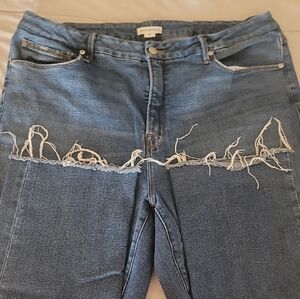 Good American Blue Straight Leg Jeans with Distressed Hem